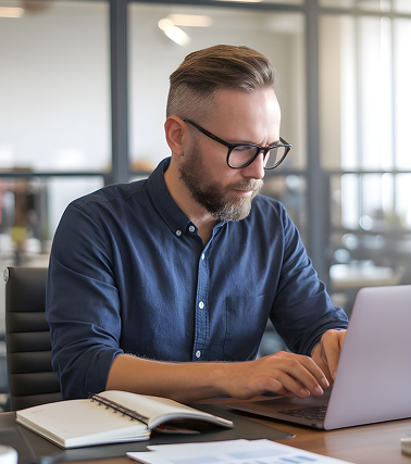 Professional man working on laptop